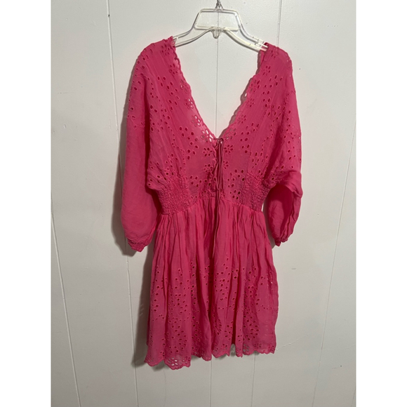 Women's Free People Bubblegum Pink Lottie Eyelet Mini Dress size M - Picture 6 of 10